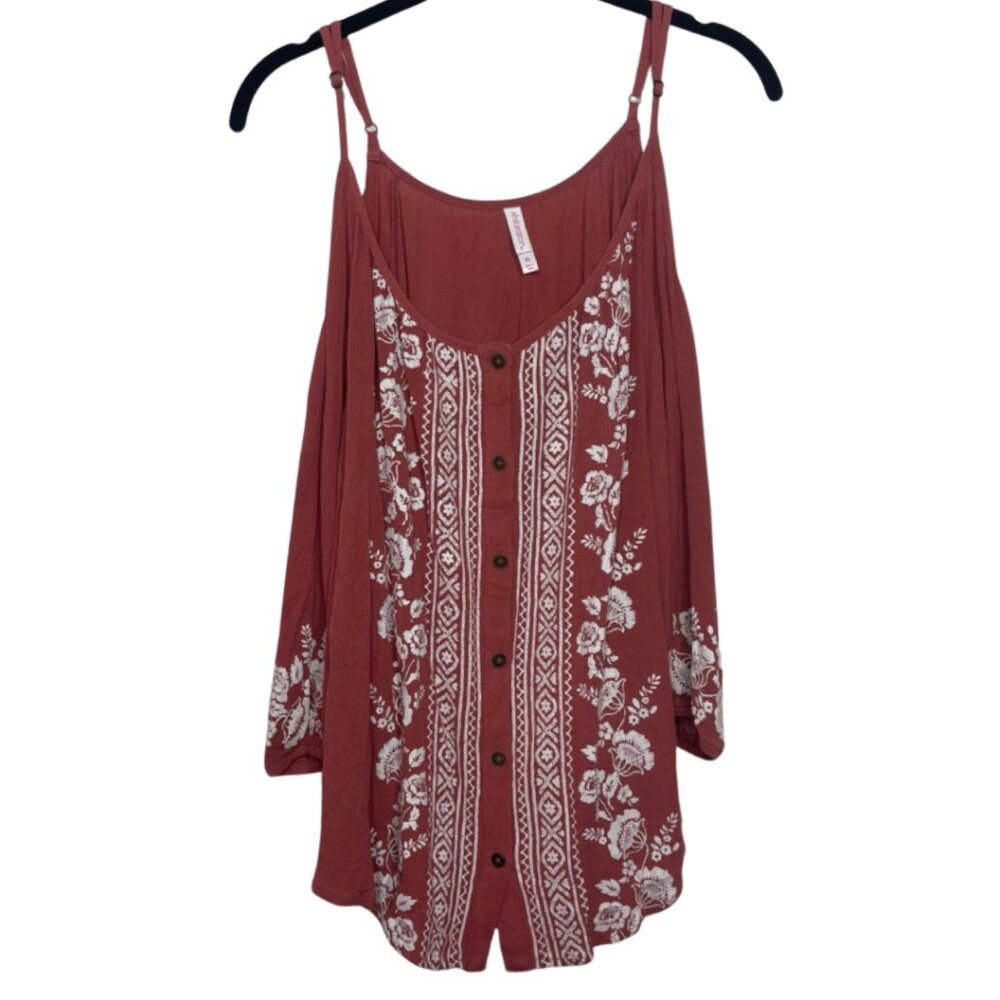 XHILARATION | Women's Rust Cold Short Sleeve Embroidered Cut Out Top | Size XL